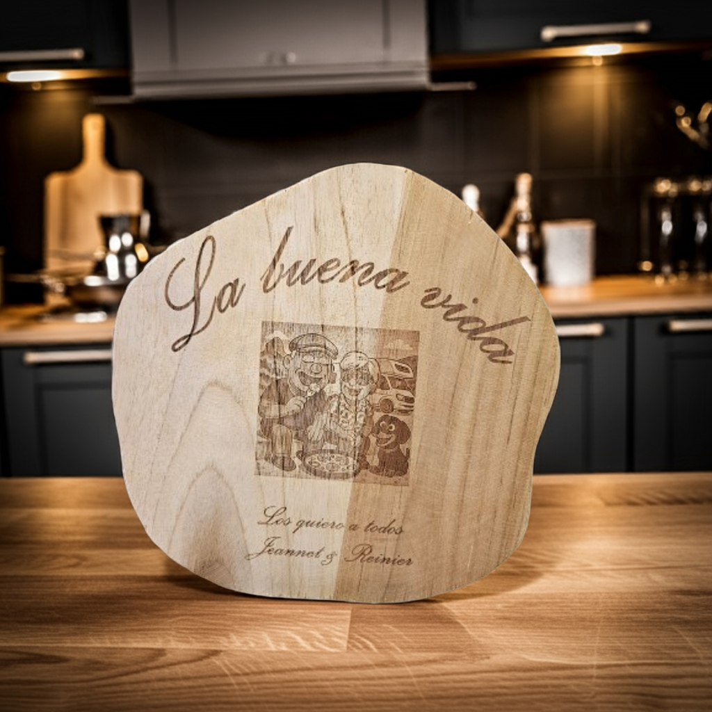 Organische Houten Plank – Persoonlijk Cadeau met Tekst en Foto